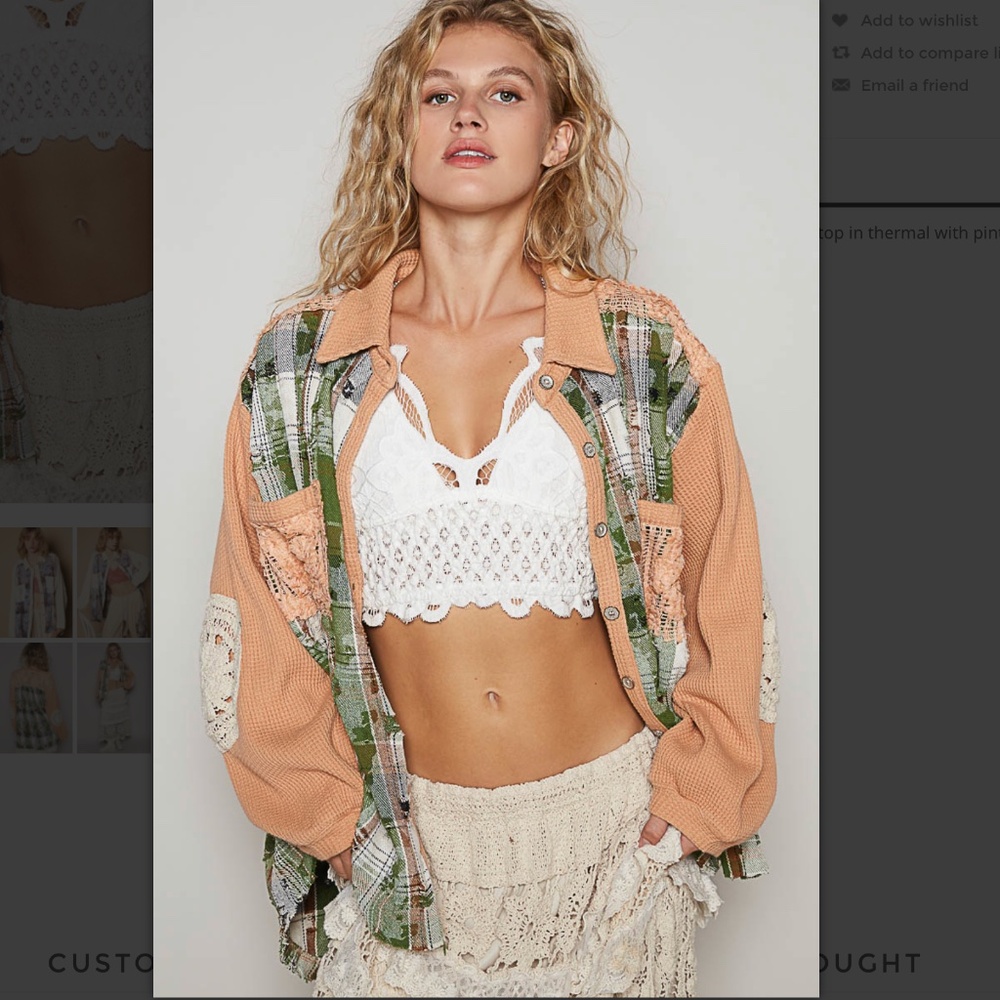 Pol Patchwork Button-Down Shirt Jacket In Peach, … - image 2